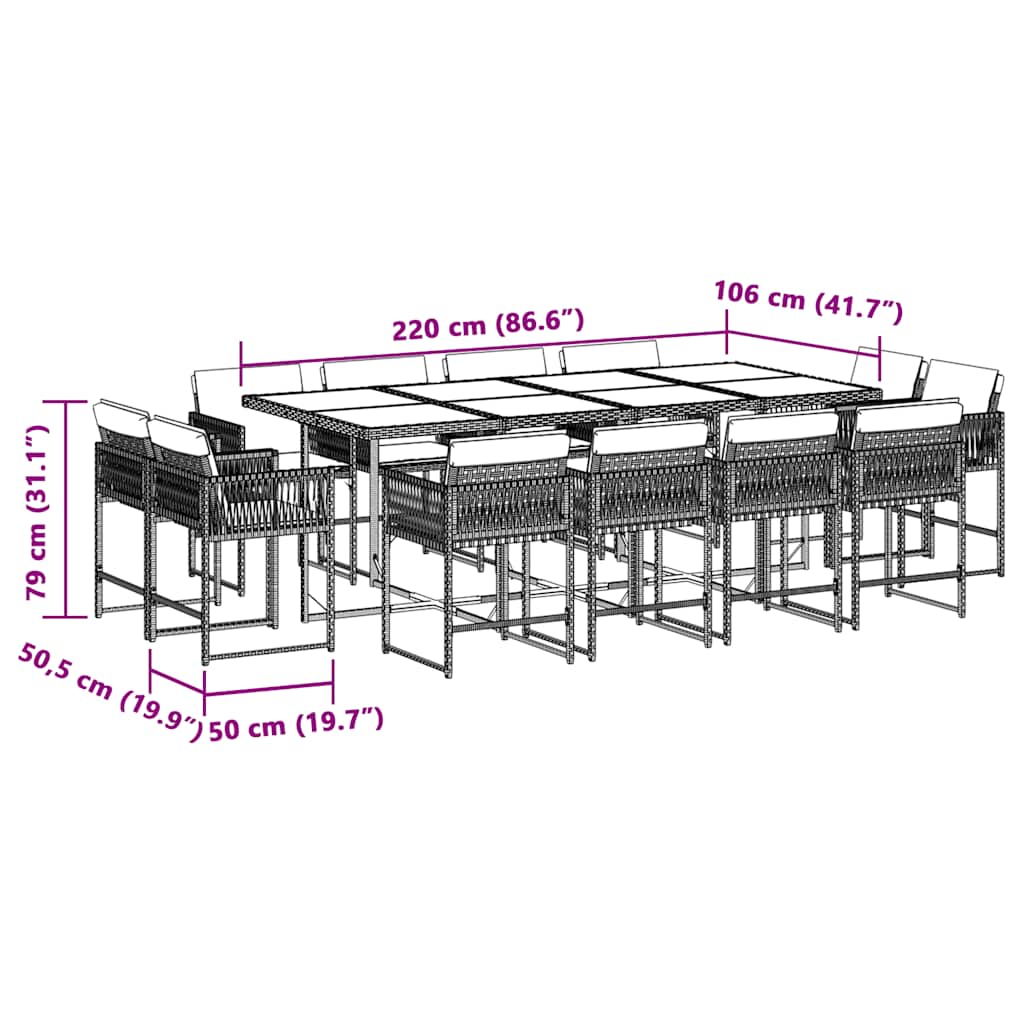vidaXL Σετ Τραπεζαρίας Κήπου 13τεμ Μικτό Μπεζ Συνθ. Ρατάν με Μαξιλάρια