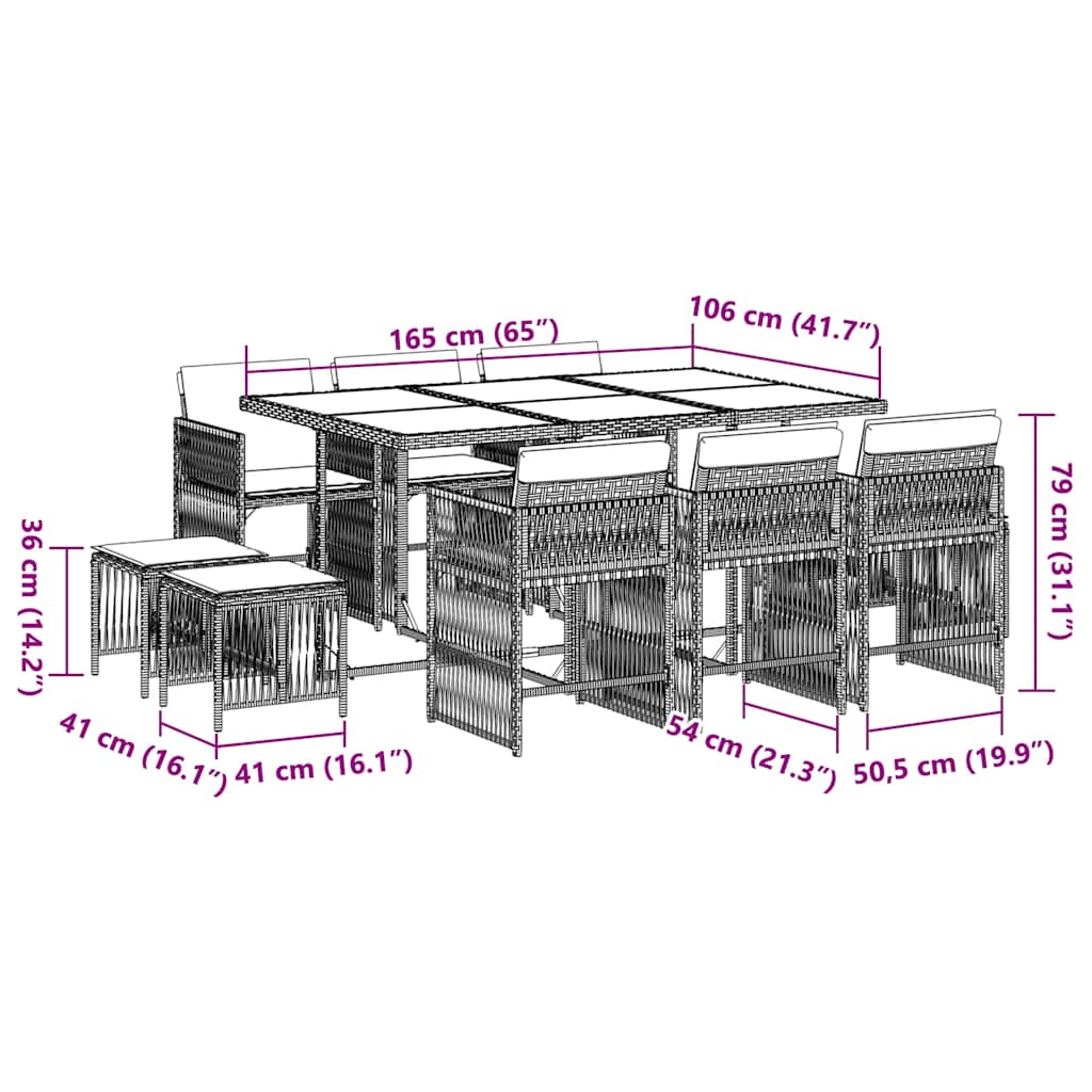vidaXL Σετ Τραπεζαρίας Κήπου 11 τεμ. Καφέ Συνθετικό Ρατάν με Μαξιλάρια