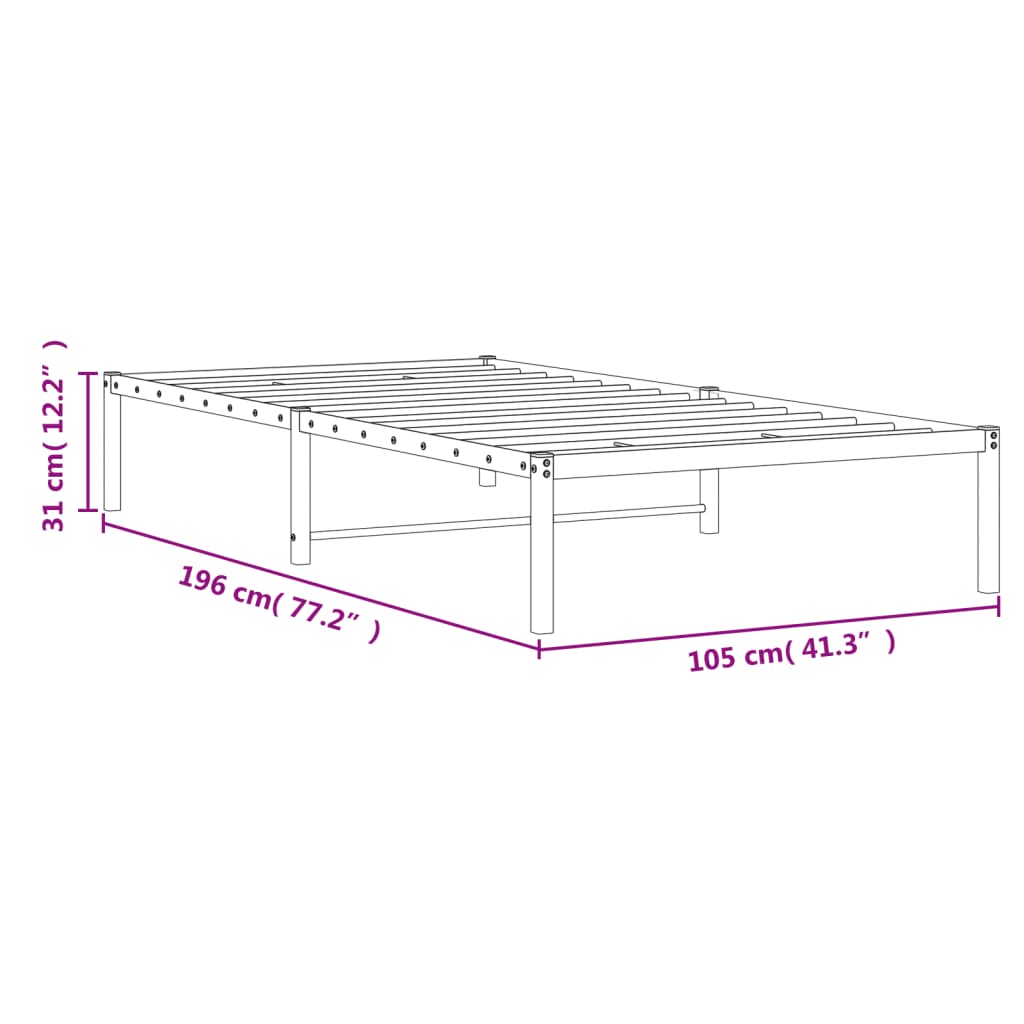vidaXL Πλαίσιο Κρεβατιού Λευκό 100 x 190 εκ. Μεταλλικό