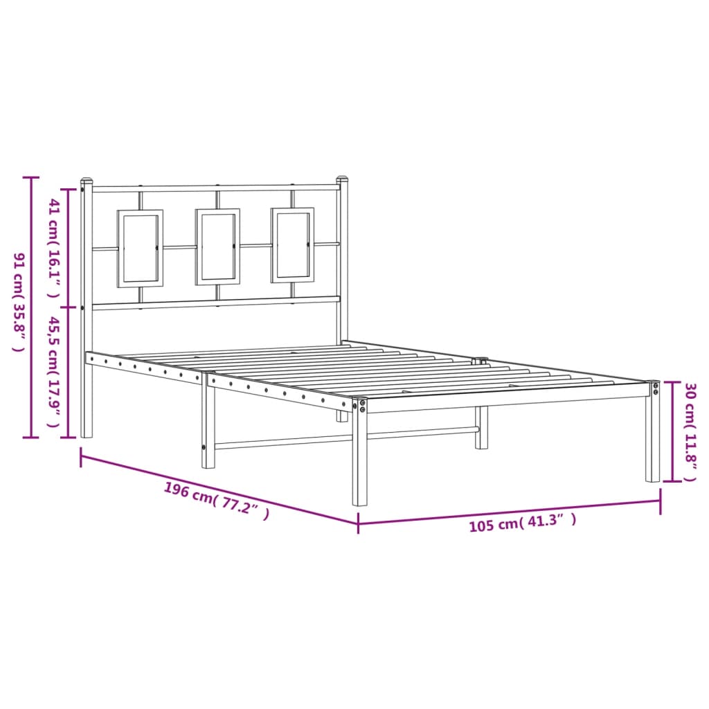vidaXL Πλαίσιο Κρεβατιού με Κεφαλάρι Λευκό 100x190 εκ. Μεταλλικό