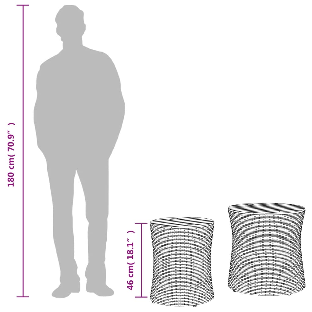 vidaXL Τραπεζάκια 2 τεμ. Μαύρα Συνθετικό Ρατάν με Ξύλινη Επιφάνεια