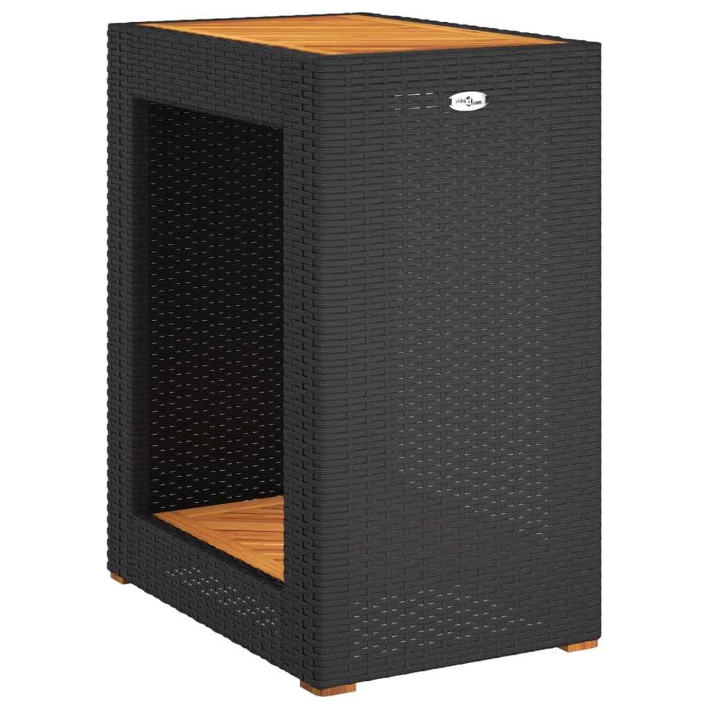 vidaXL Τραπέζι Κήπου με Ξύλινη Επιφάνεια Μαύρο 60x40x75 εκ Συνθ. Ρατάν