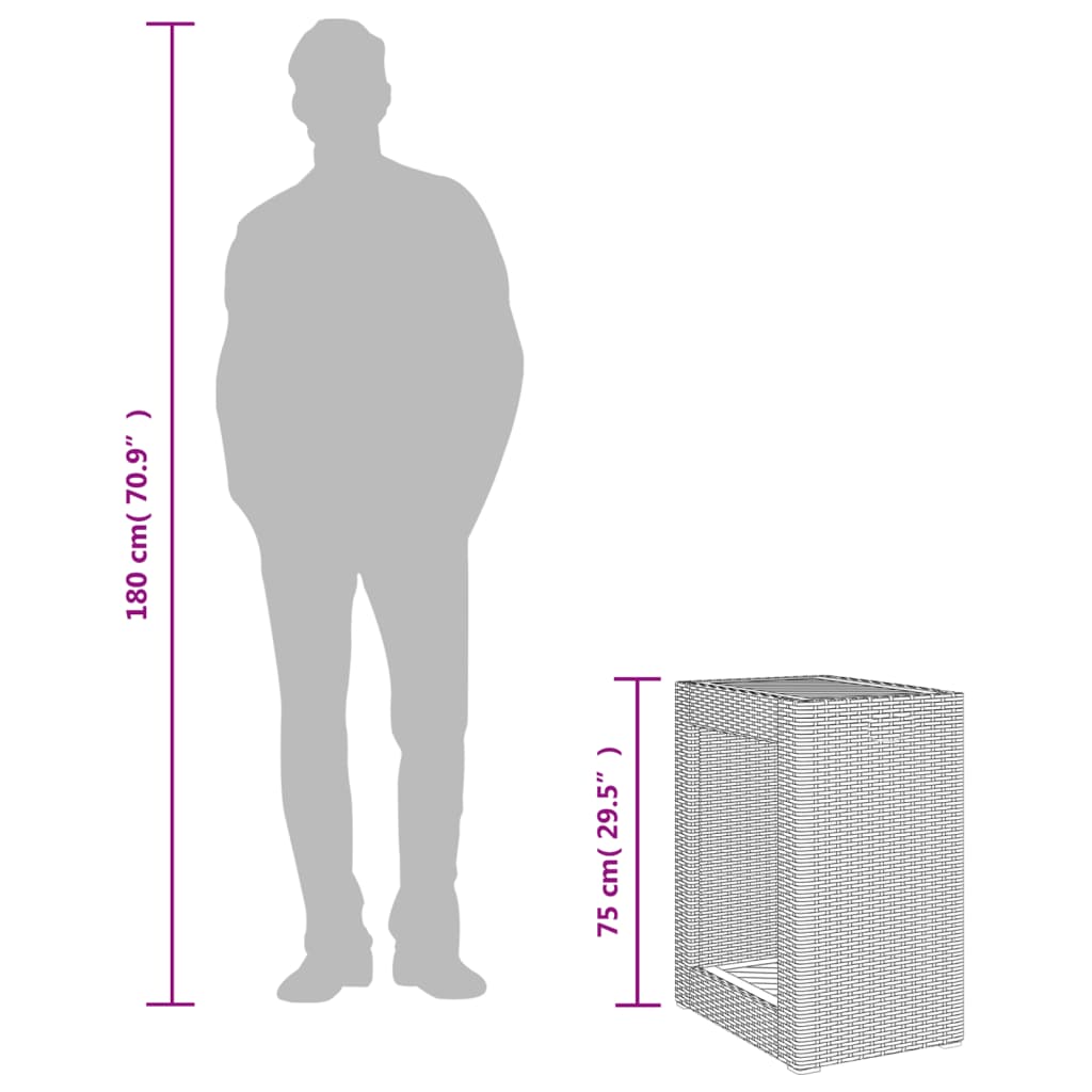 vidaXL Τραπέζι Κήπου με Ξύλινη Επιφάνεια Μαύρο 60x40x75 εκ Συνθ. Ρατάν