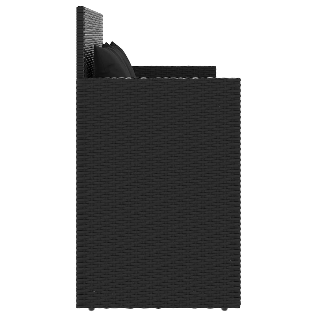 vidaXL Πάγκος Κήπου Μαύρος από Συνθετικό Ρατάν με Μαξιλάρια