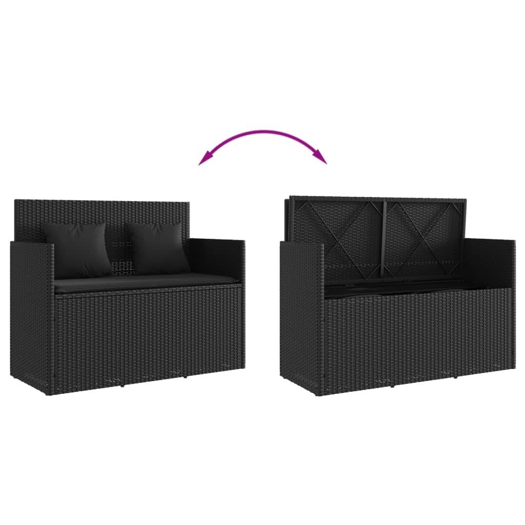 vidaXL Πάγκος Κήπου Μαύρος από Συνθετικό Ρατάν με Μαξιλάρια