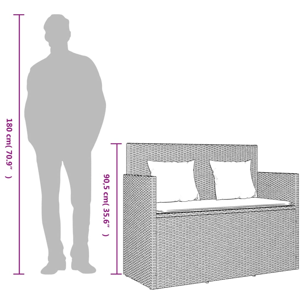 vidaXL Παγκάκι Κήπου Καφέ από Συνθετικό Ρατάν με Μαξιλάρια