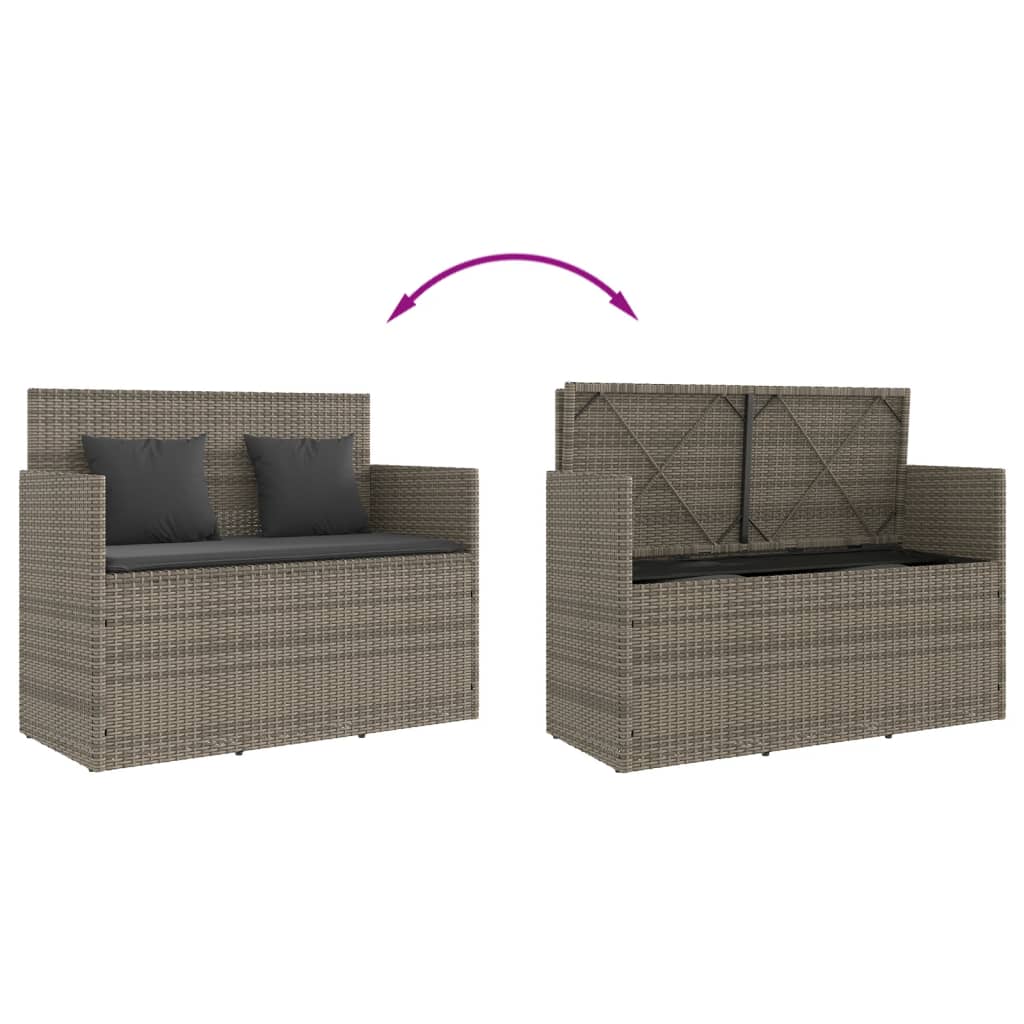 vidaXL Πάγκος Κήπου Γκρι από Συνθετικό Ρατάν με Μαξιλάρια