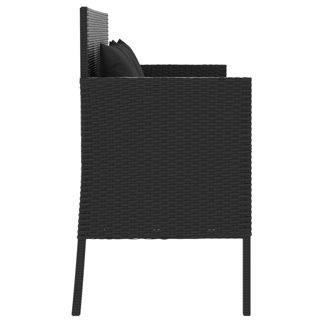 vidaXL Πάγκος Κήπου Μαύρος από Συνθετικό Ρατάν με Μαξιλάρια