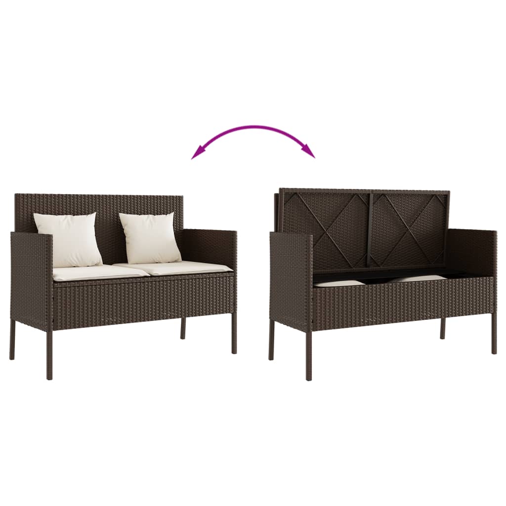 vidaXL Πάγκος Κήπου Καφέ από Συνθετικό Ρατάν με Μαξιλάρια