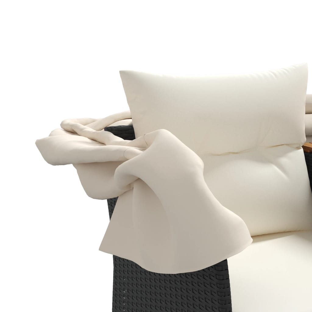 vidaXL Καναπές Κήπου Διθέσιος με Σκίαστρο & Σκαμπό Μαύρος Συνθ. Ρατάν