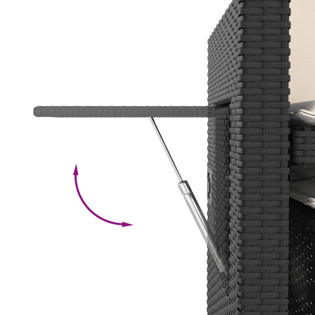 vidaXL Πάγκος Κήπου Ανακλινόμενος Μαύρος Συνθετικό Ρατάν με Μαξιλάρια