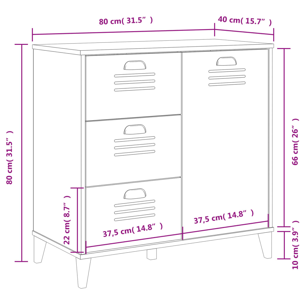 vidaXL Μπουφές VIKEN Μαύρος 80 x 40 x 80 εκ. από Επεξεργασμένο Ξύλο