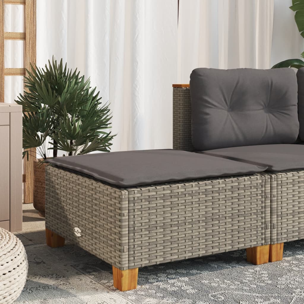 vidaXL Υποπόδιο Κήπου Γκρι 63,5x56x32 εκ. Συνθετικό Ρατάν με Μαξιλάρι
