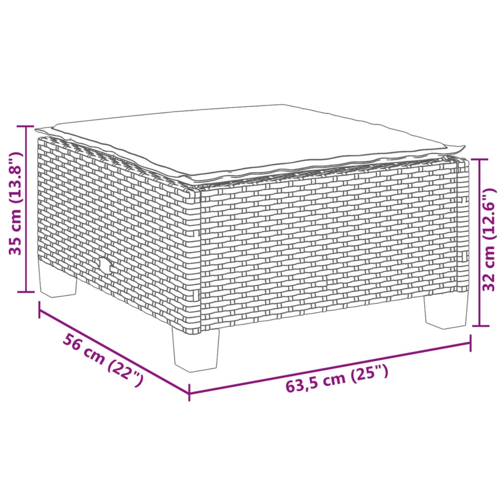 vidaXL Υποπόδιο Κήπου Γκρι 63,5x56x32 εκ. Συνθετικό Ρατάν με Μαξιλάρι