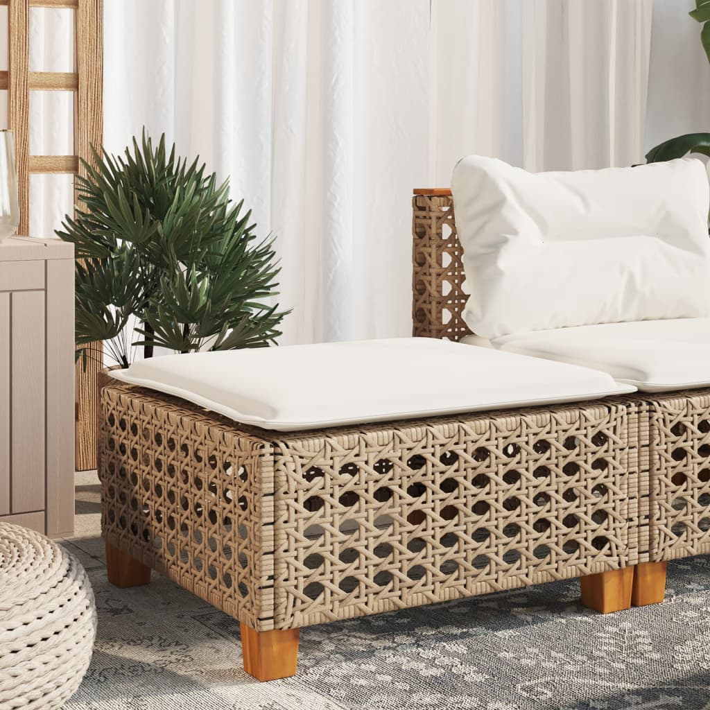 vidaXL Σκαμπό Κήπου με Μαξιλάρι Μπεζ 63,5 x 56 x 32 εκ. από Συνθετικό Ρατάν