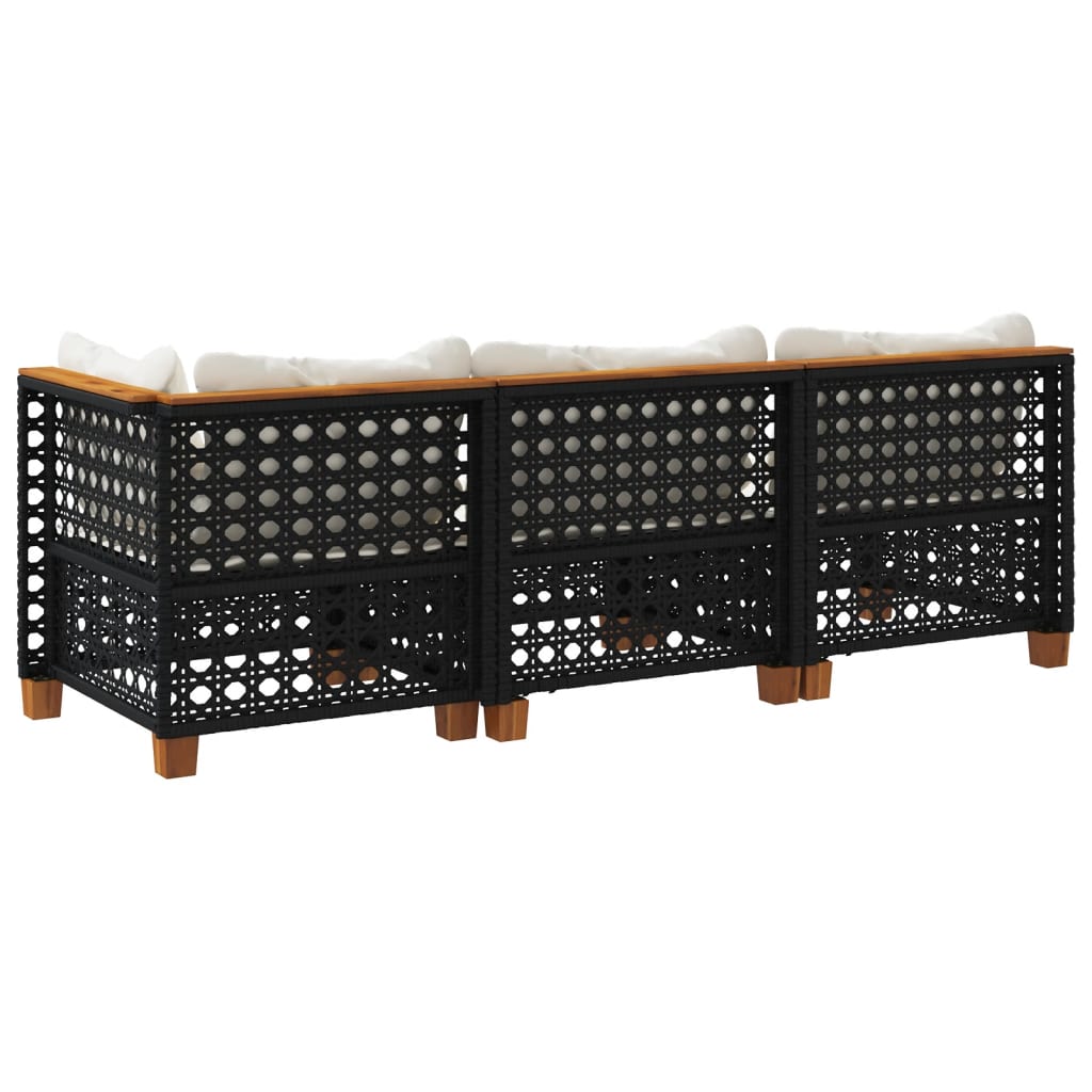 vidaXL Καναπές Κήπου Τριθέσιος Μαύρος από Συνθετικό Ρατάν με Μαξιλάρια