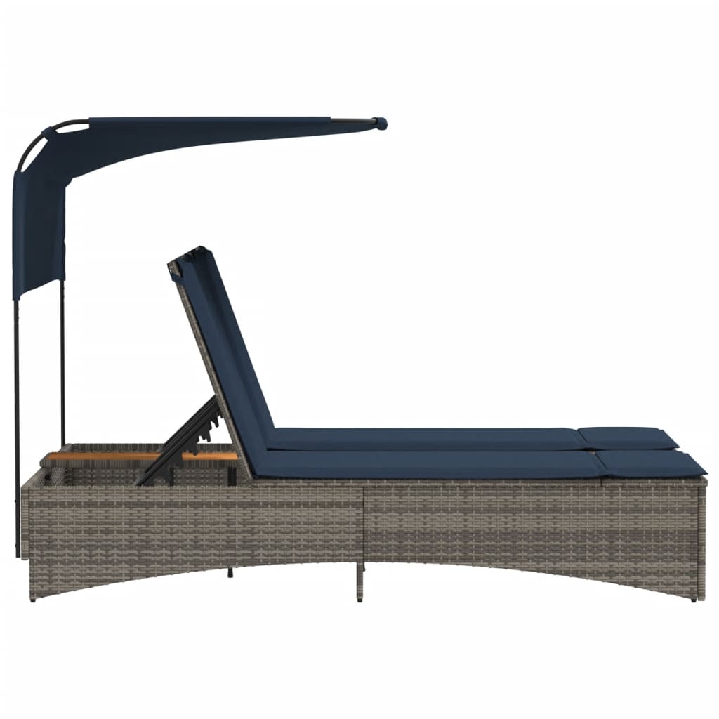 vidaXL Διπλή Ξαπλώστρα με Σκίαστρο και Μαξιλάρια Γκρι από Συνθετικό Ρατάν