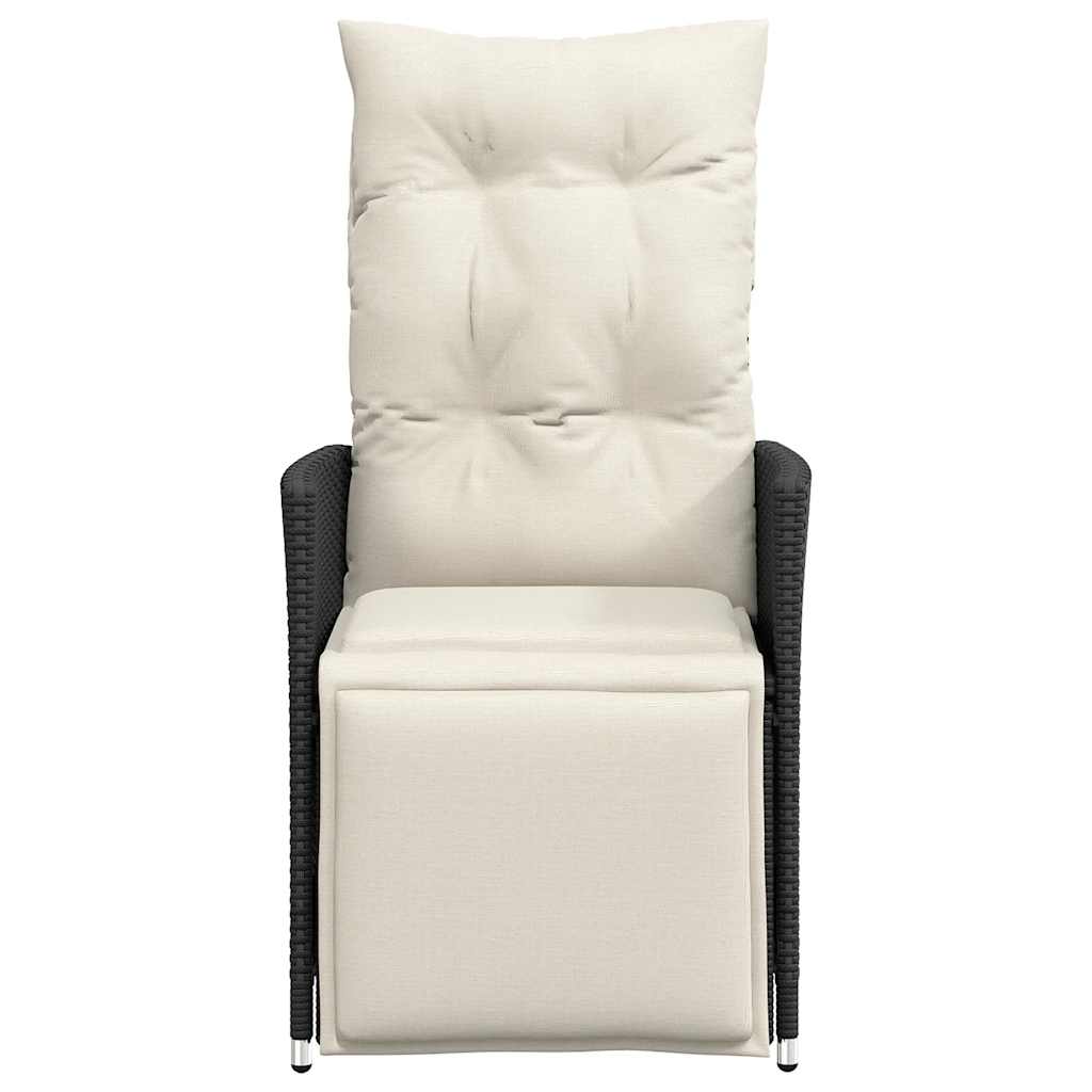 vidaXL Καρέκλα Κήπου Ανακλινόμενη Μαύρη Συνθετικό Ρατάν με Μαξιλάρια