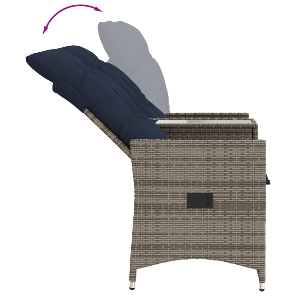 vidaXL Καναπές Κήπου Διθέσιος Ανακλινόμενος με Τραπέζι από Γκρι Συνθετικό Ρατάν