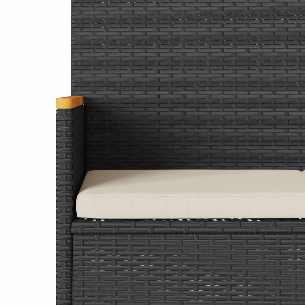 vidaXL Παγκάκι Κήπου Διθέσιο Μαύρο Συνθετ. Ρατάν με Μαξιλάρια/Τραπέζι