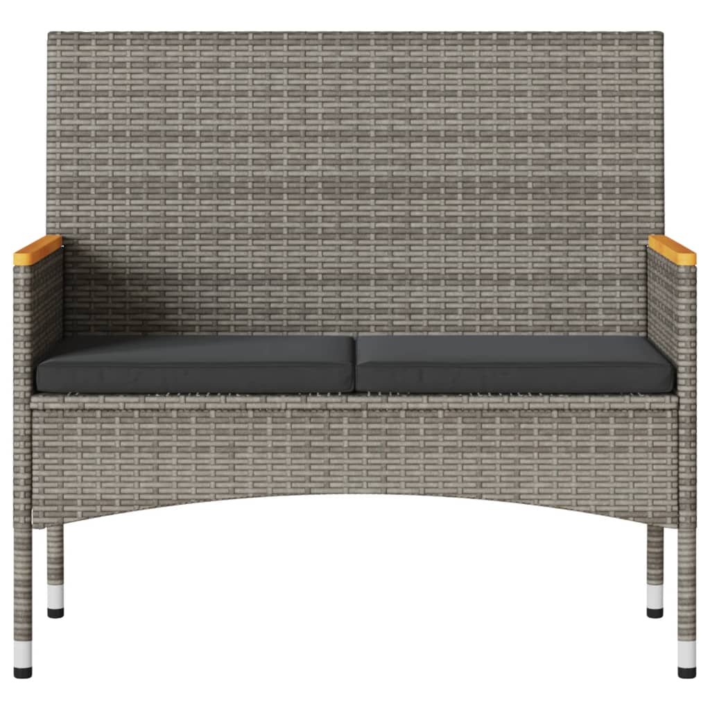 vidaXL Παγκάκι Κήπου Διθέσιο Γκρι Συνθετικό Ρατάν με Μαξιλάρια/Τραπέζι
