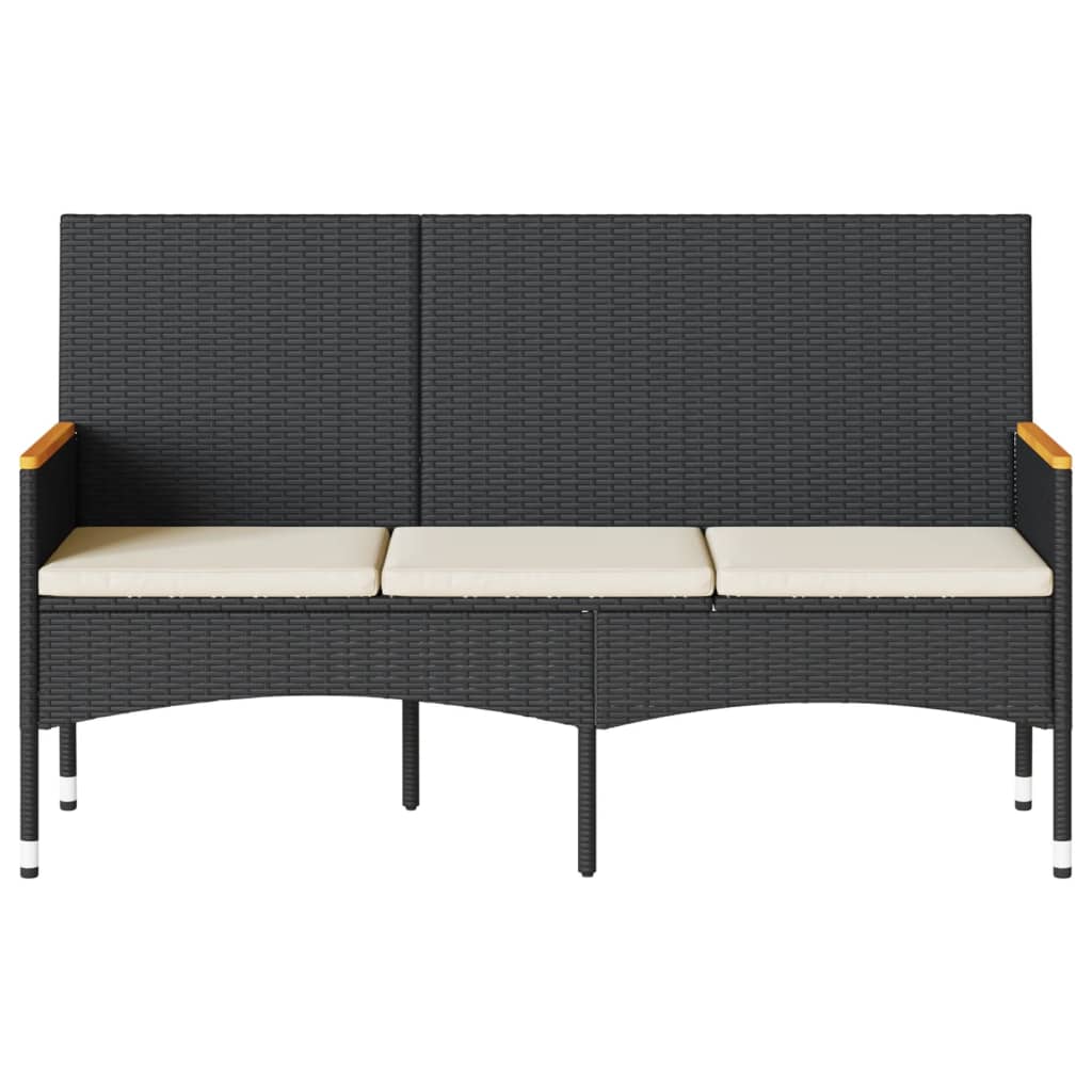 vidaXL Παγκάκι Κήπου Τριθέσιο Μαύρο από Συνθετικό Ρατάν με Μαξιλάρια