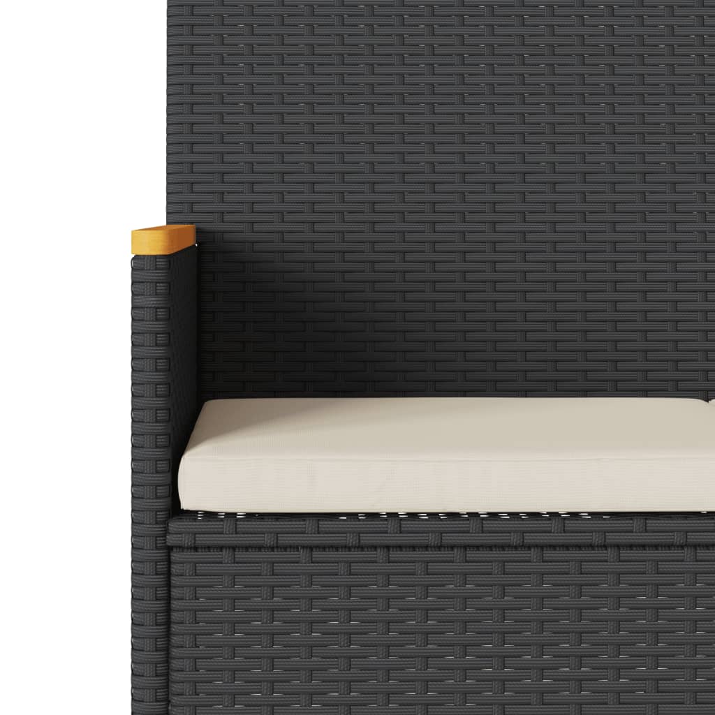 vidaXL Παγκάκι Κήπου Τριθέσιο Μαύρο από Συνθετικό Ρατάν με Μαξιλάρια
