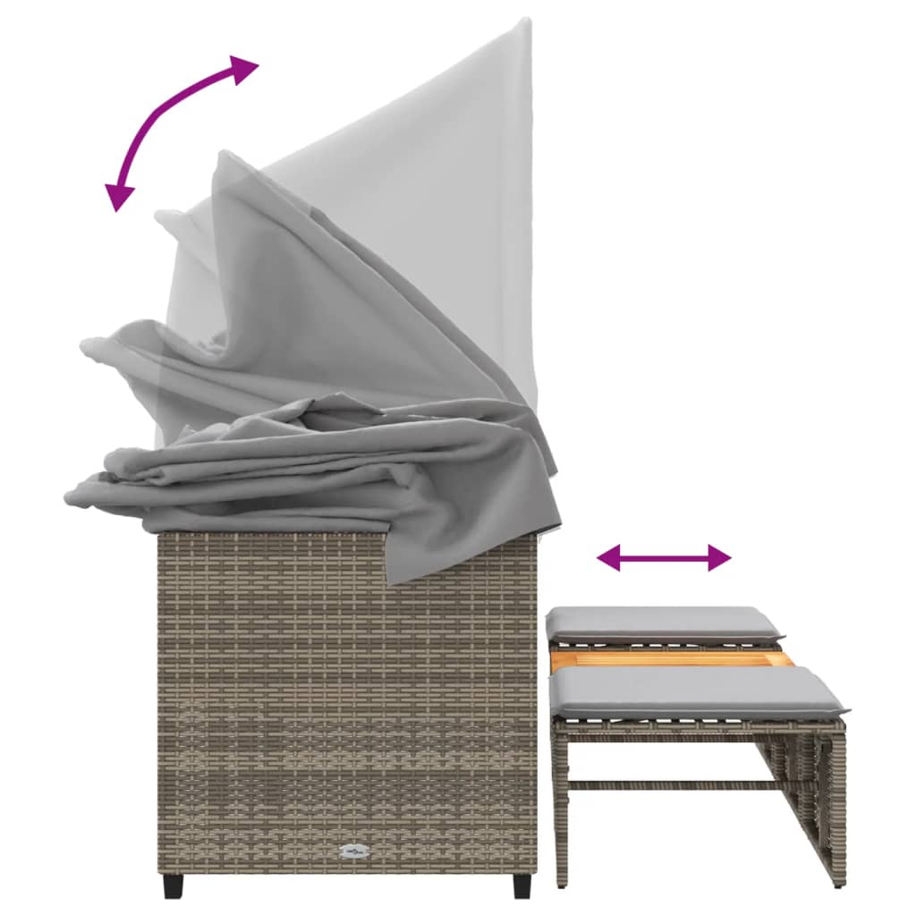 vidaXL Καναπές Κήπου Τριθέσιος με Σκίαστρο & Σκαμπό Γκρι Συνθ. Ρατάν