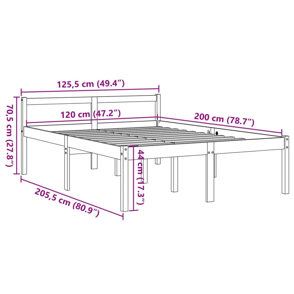 vidaXL Κρεβάτι Ηλικιωμένων Καφέ Κεριού 120x200εκ από Μασίφ Ξύλο Πεύκου