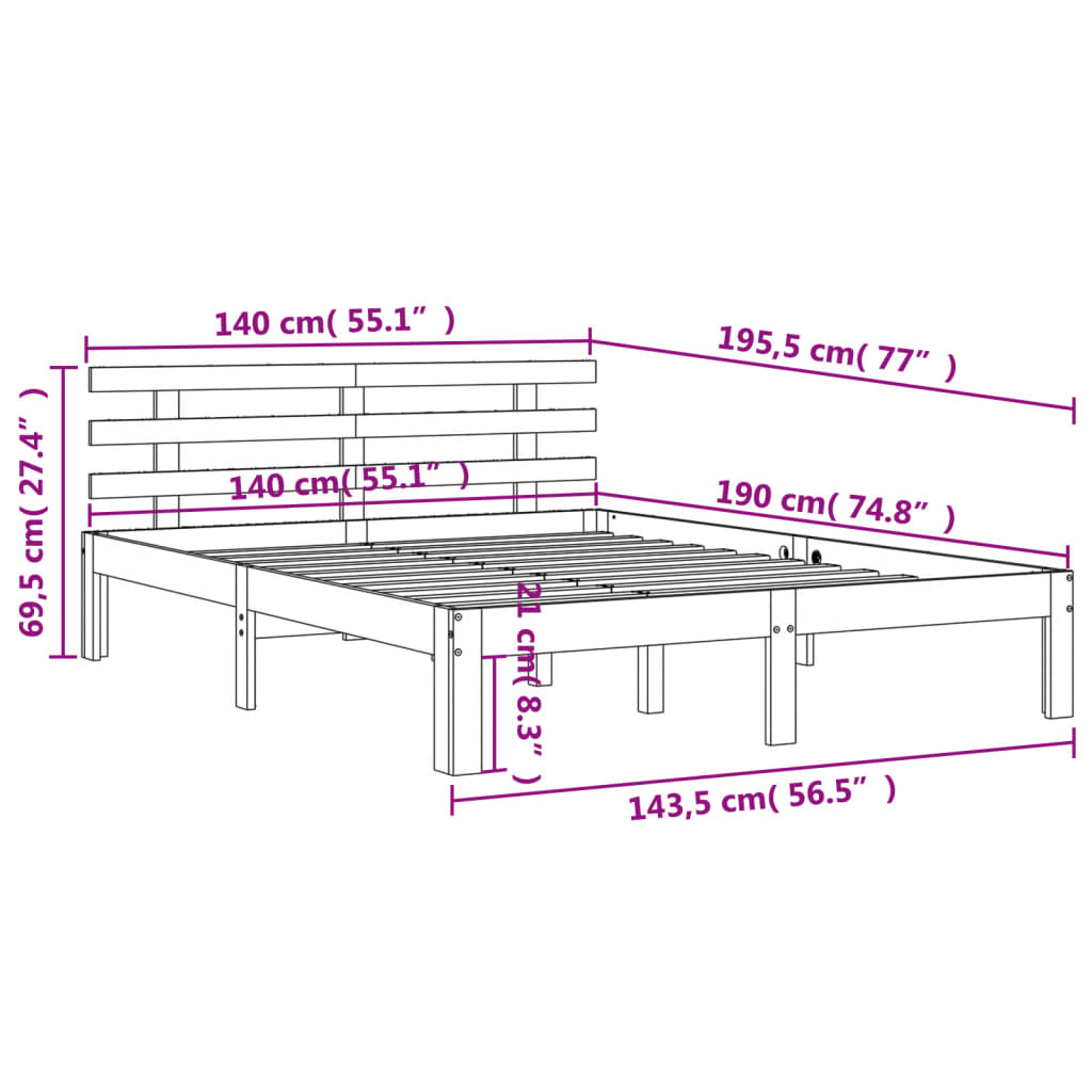 vidaXL Σκελετός Κρεβατιού Χωρίς Στρώμα Καφέ 140x190 Μασίφ Ξύλο Πεύκου