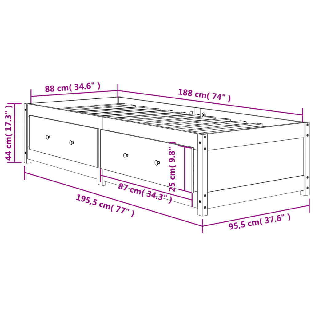 vidaXL Καναπές Κρεβάτι Χωρίς Στρώμα Καφέ 90x190 εκ. Μασίφ Ξύλο Πεύκου