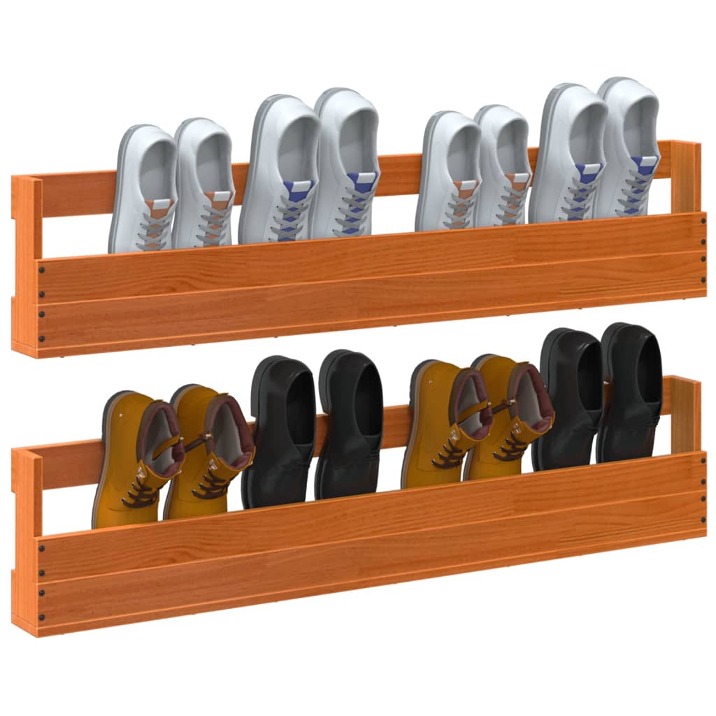 vidaXL Παπουτσοθήκη Επιτοίχια 2 τεμ. Μελί 110x8,5x23,5 εκ. Μασίφ Πεύκο