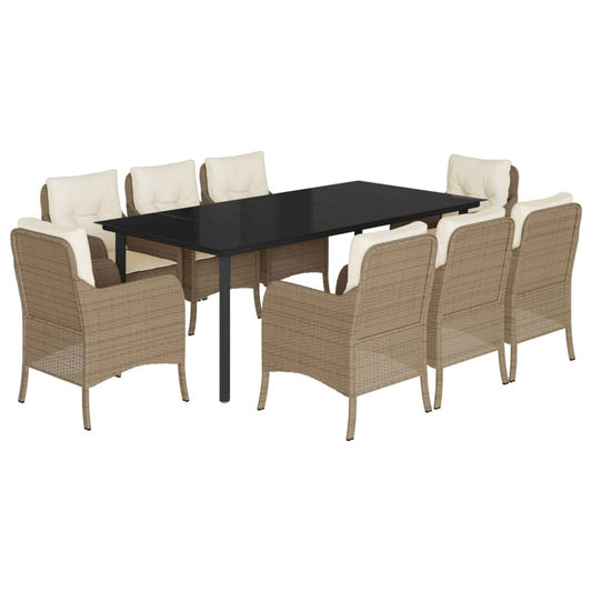 vidaXL Σετ Τραπεζαρίας Κήπου 9 τεμ. Μπεζ Συνθετικό Ρατάν με Μαξιλάρια
