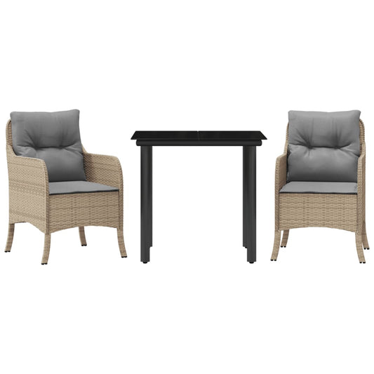 vidaXL Σετ Τραπεζαρίας Κήπου 3 τεμ. Μπεζ Συνθετικό Ρατάν με Μαξιλάρια