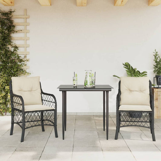 vidaXL Σετ Επίπλων Bistro 3 τεμ. Μαύρο Συνθετ. Ρατάν με Μαξιλάρια