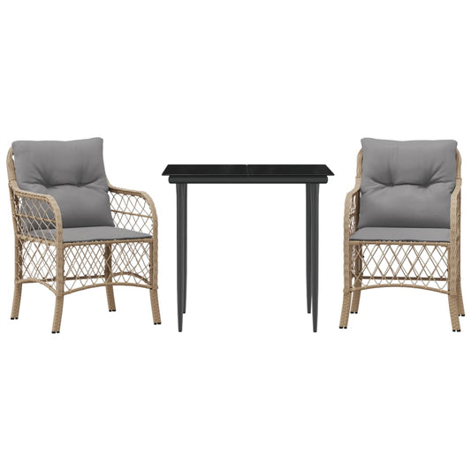 vidaXL Σετ Επίπλων Bistro 3 τεμ. Μικτό Μπεζ Συνθ. Ρατάν με Μαξιλάρια