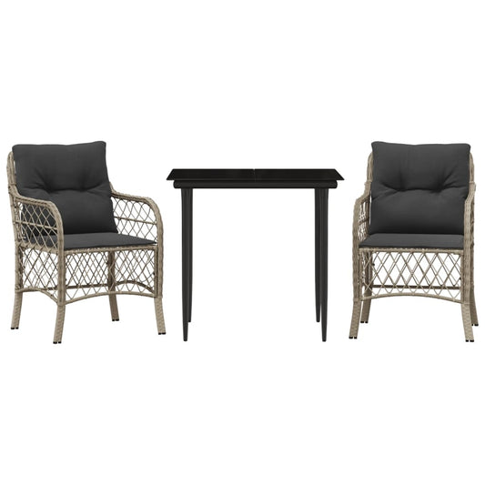 vidaXL Σετ Επίπλων Bistro 3 τεμ. Αν. Γκρι Συνθετικό Ρατάν με Μαξιλάρια