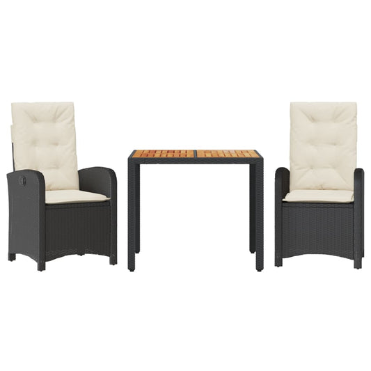 vidaXL Σετ Τραπεζαρίας Κήπου 3 τεμ. Μαύρο Συνθετικό Ρατάν με Μαξιλάρια