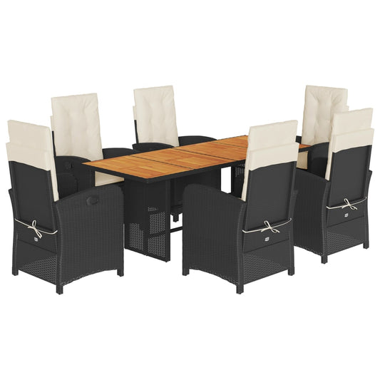 vidaXL Σετ Τραπεζαρίας Κήπου 7 Τεμ. Μαύρο Συνθετικό Ρατάν με Μαξιλάρια