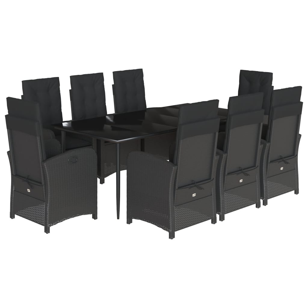 vidaXL Σετ Τραπεζαρίας Κήπου 9 τεμ Μαύρο από Συνθ. Ρατάν με Μαξιλάρια