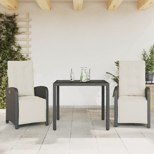 vidaXL Σετ Επίπλων Bistro 3 τεμ. Μαύρο Συνθετ. Ρατάν με Μαξιλάρια