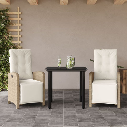 vidaXL Σετ Επίπλων Bistro 3 τεμ. Μπεζ Συνθετικό Ρατάν με Μαξιλάρια