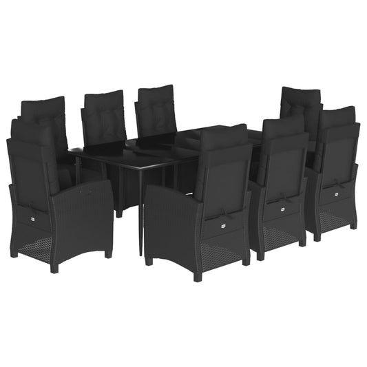 vidaXL Σετ Τραπεζαρίας Κήπου 9 τεμ Μαύρο από Συνθ. Ρατάν με Μαξιλάρια