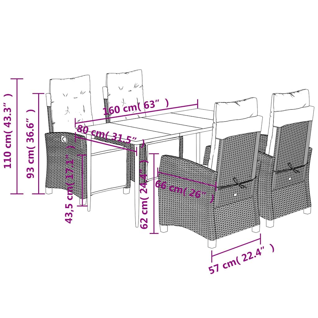 vidaXL Σετ Τραπεζαρίας Κήπου 5 τεμ. Μικτό Μπεζ Συνθ. Ρατάν & Μαξιλάρια