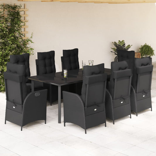 vidaXL Σετ Τραπεζαρίας Κήπου 9 τεμ Μαύρο από Συνθ. Ρατάν με Μαξιλάρια