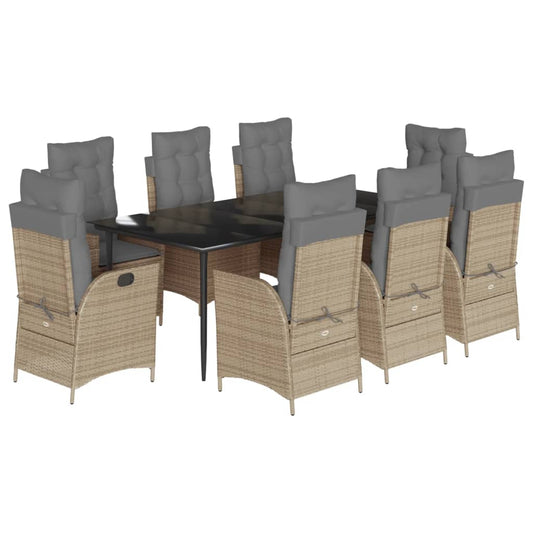 vidaXL Σετ Τραπεζαρίας Κήπου 9 τεμ. Μπεζ Συνθετικό Ρατάν με Μαξιλάρια