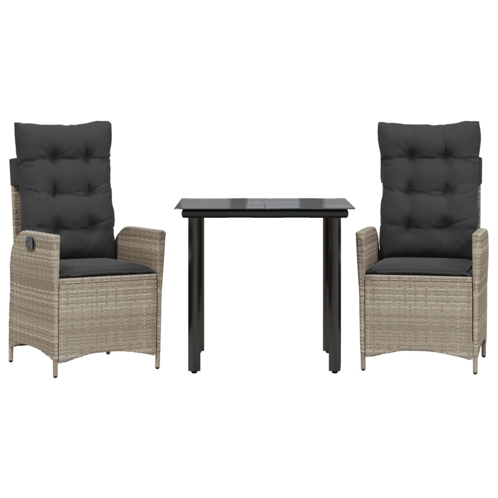 vidaXL Σετ Τραπεζαρίας Κήπου 3 τεμ. Αν. Γκρι Συνθ. Ρατάν με Μαξιλάρια