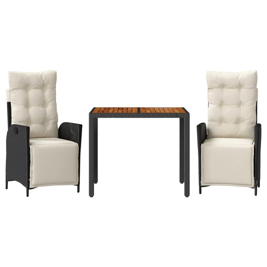 vidaXL Σετ Τραπεζαρίας Κήπου 3 τεμ. Μαύρο Συνθετικό Ρατάν με Μαξιλάρια