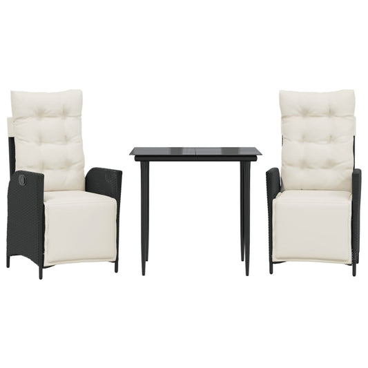 vidaXL Σετ Τραπεζαρίας Κήπου 3 τεμ. Μαύρο Συνθετικό Ρατάν με Μαξιλάρια