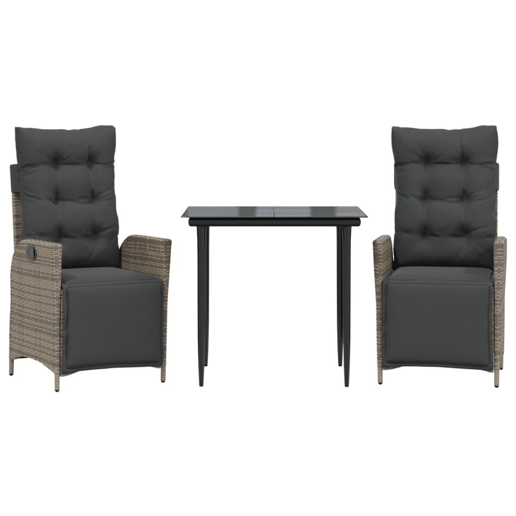 vidaXL Σετ Τραπεζαρίας Κήπου 3 τεμ. Γκρι Συνθ. Ρατάν με Μαξιλάρια